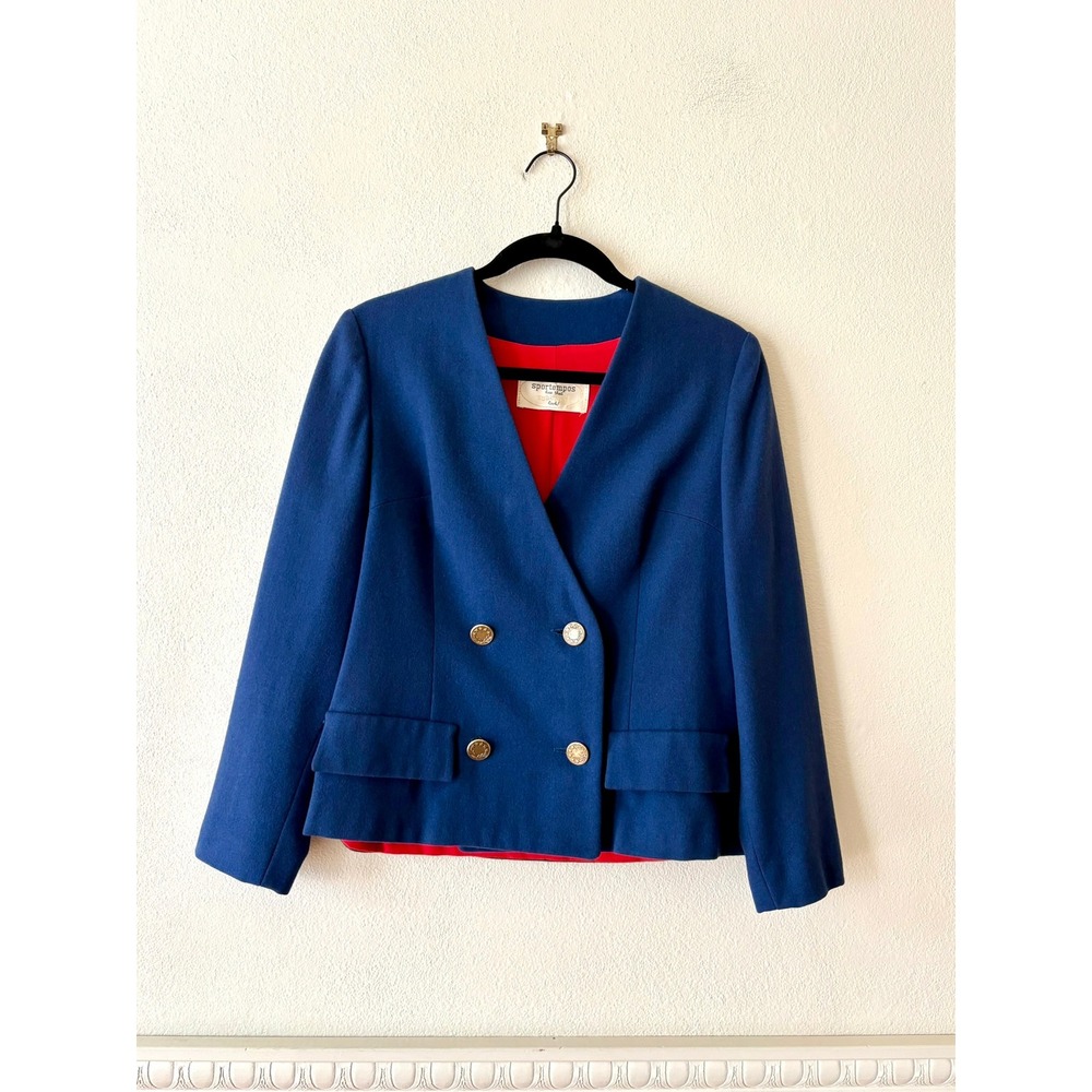 Vintage 60s Sportempos Double Breasted Blazer Jacket Blue S‎ Retro